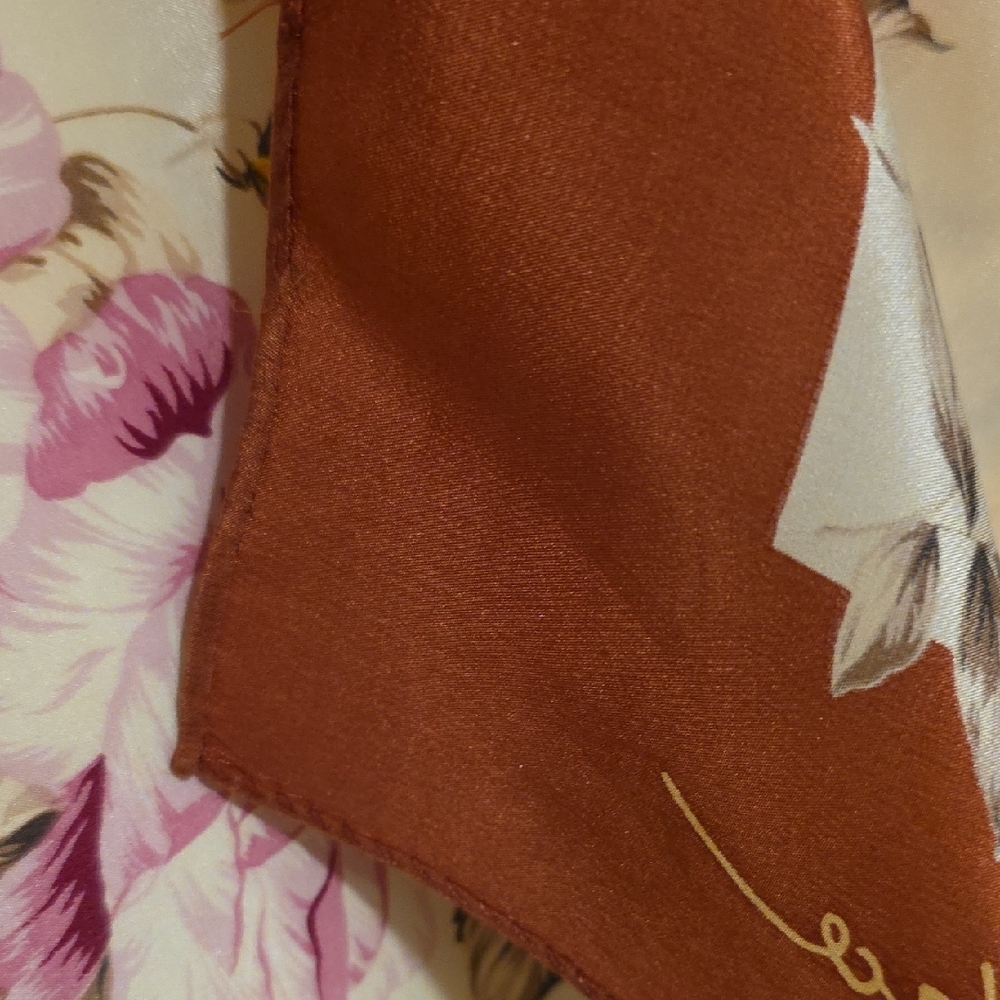 Vintage Peyton Place Floral Silk Scarf in Rust, Cream & Yellow - Picture 8 of 12